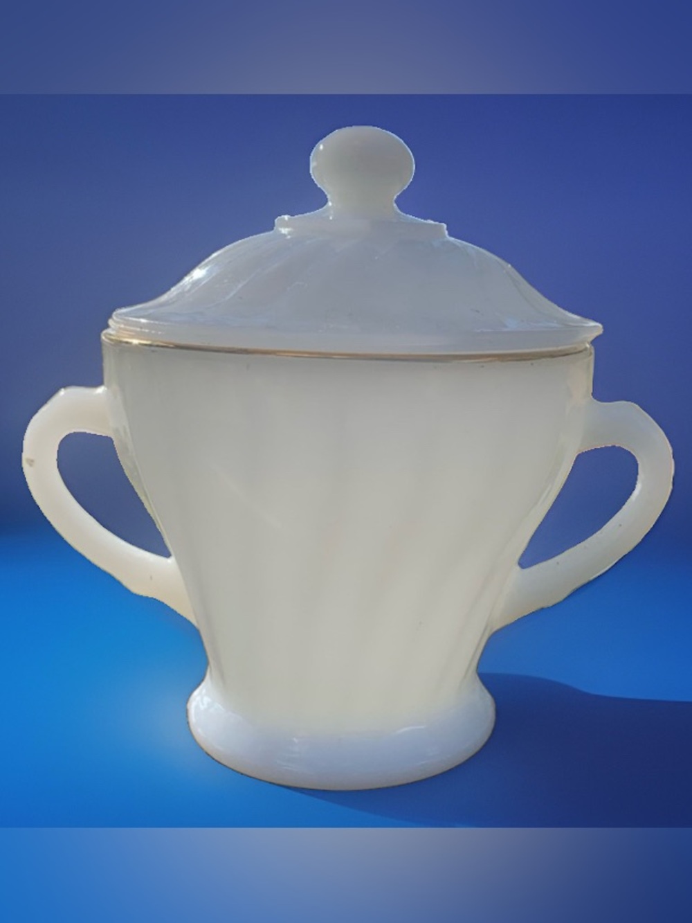 1960s Vintage Anchor Hocking Fire-King Milk Glass Lidded Sugar Bowl